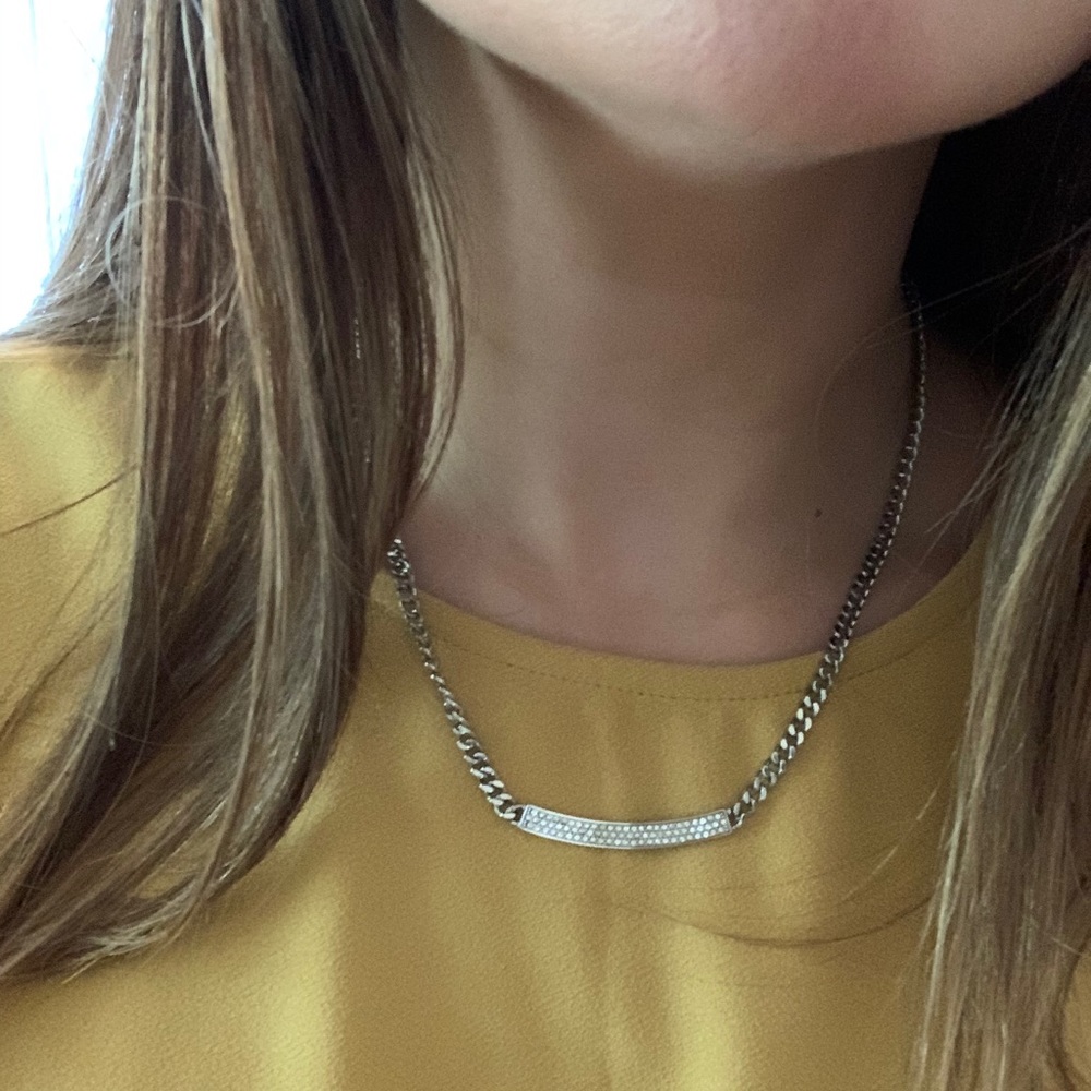 Silver Michael Kors diamond plate necklace